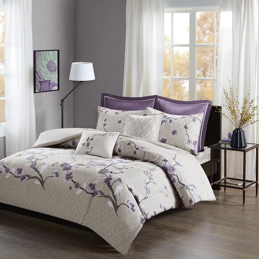 Holly Transitional 7 Piece Cotton Duvet Cover Set Full/Queen Purple Olliix.com