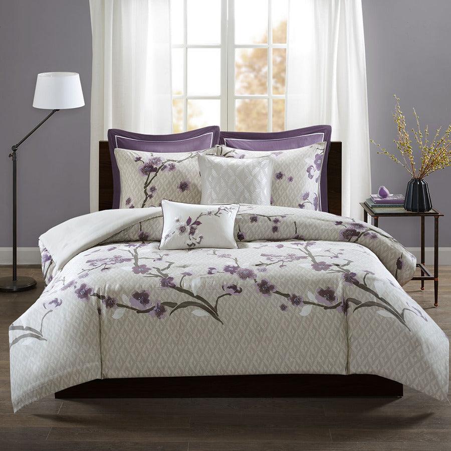 Holly Transitional 7 Piece Cotton Duvet Cover Set Full/Queen Purple Olliix.com