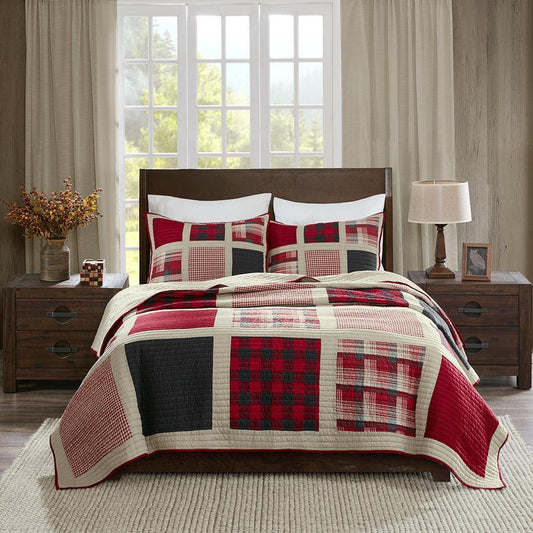 Huntington Lodge/Cabin 1 Cotton Oversized Quilt Mini Set Full/Queen Red Olliix.com