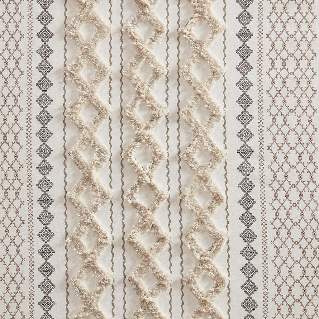 Imani 84" Cotton Printed Window Panel with Chenille Stripe and Lining Ivory Olliix.com