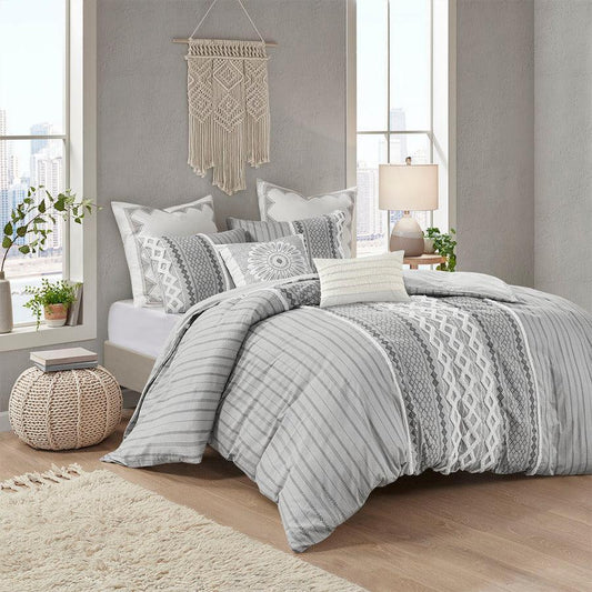 Imani Cotton Comforter Mini Set Gray Full/Queen Olliix.com