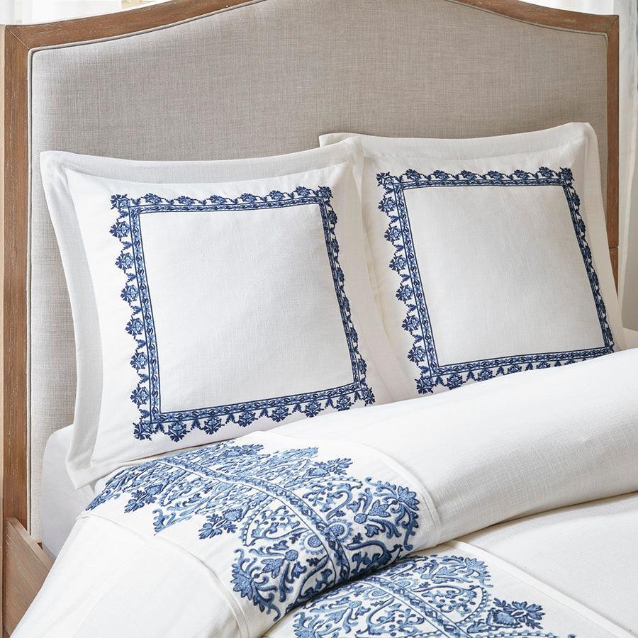 Indigo Coastal Sky Faux Linen Oversized Comforter Set Off White | Blue King Olliix.com