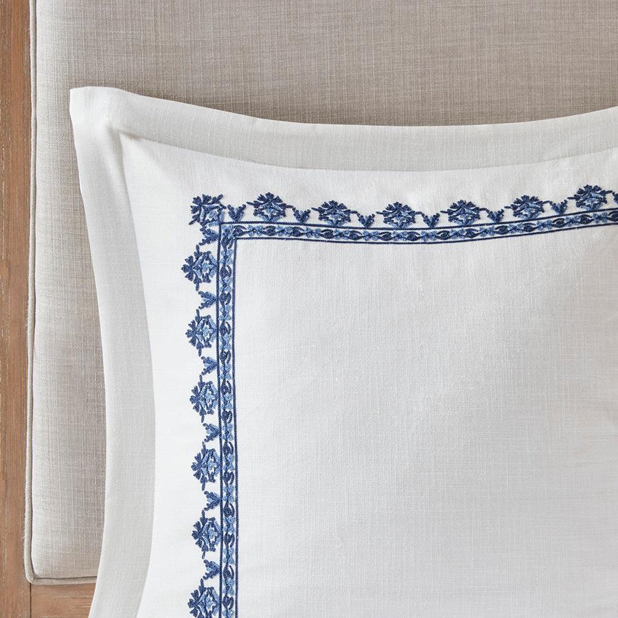 Indigo Coastal Sky Faux Linen Oversized Comforter Set Off White | Blue King Olliix.com