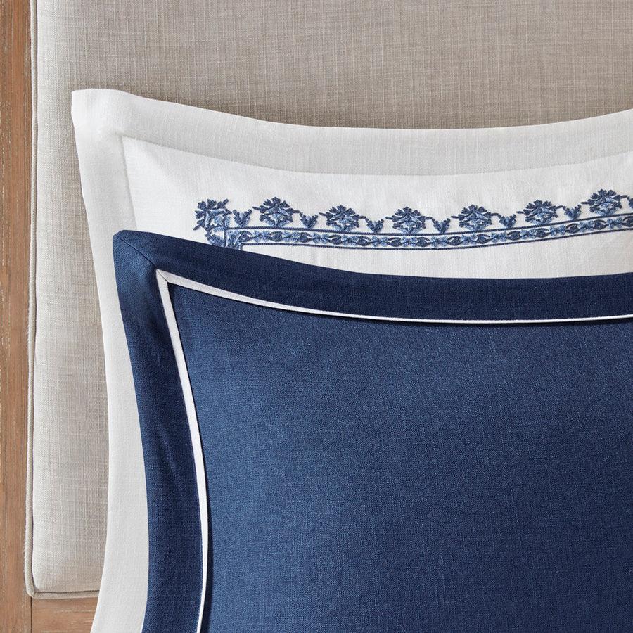 Indigo Coastal Sky Faux Linen Oversized Comforter Set Off White | Blue King Olliix.com