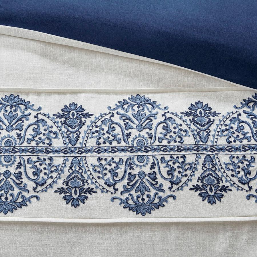 Indigo Coastal Sky Faux Linen Oversized Comforter Set Off White | Blue King Olliix.com