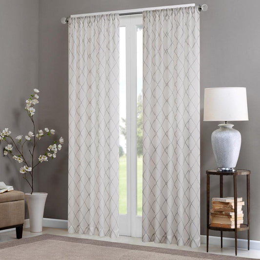 Irina 95" Diamond Sheer Window Curtain White & Gray Olliix.com