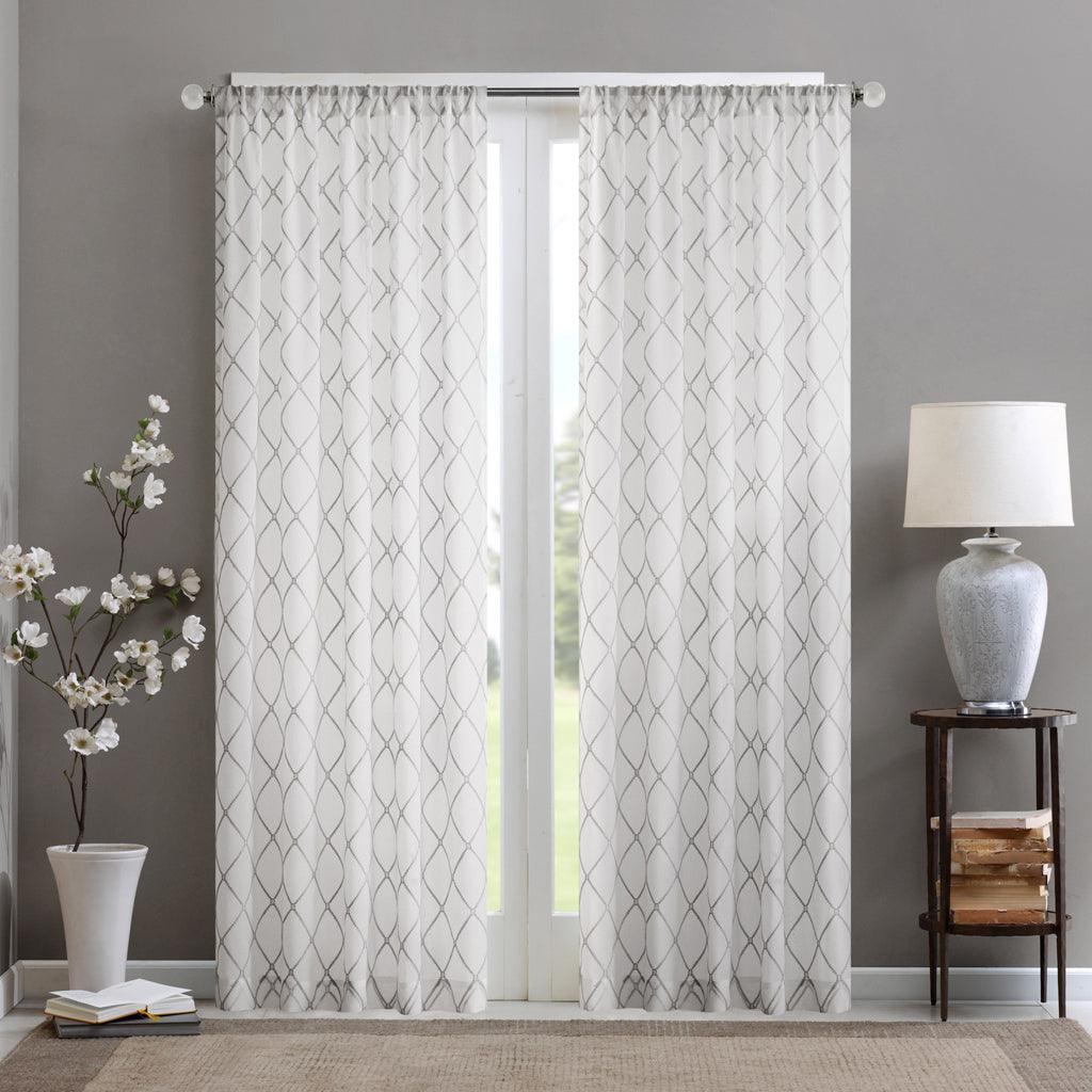 Irina 95" Diamond Sheer Window Curtain White & Gray Olliix.com