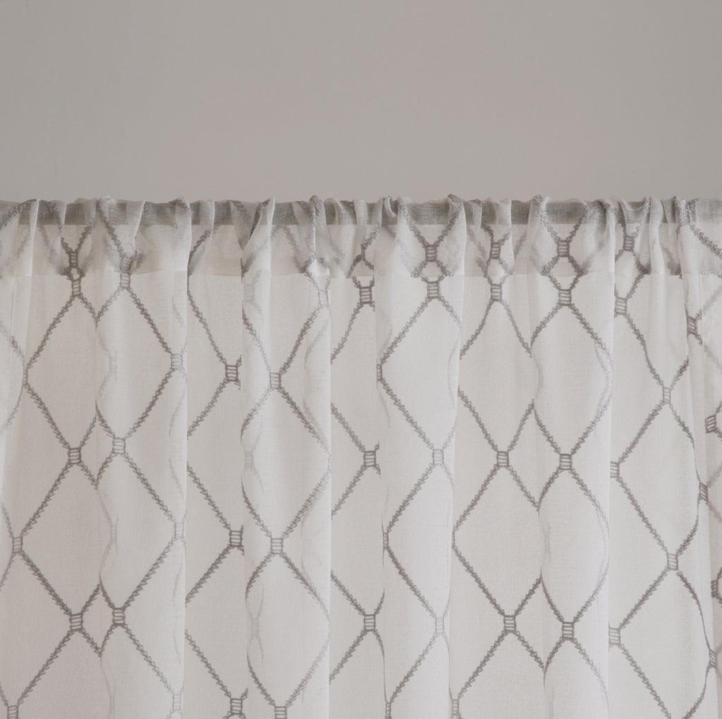 Irina 95" Diamond Sheer Window Curtain White & Gray Olliix.com