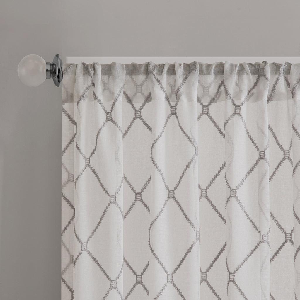 Irina 95" Diamond Sheer Window Curtain White & Gray Olliix.com