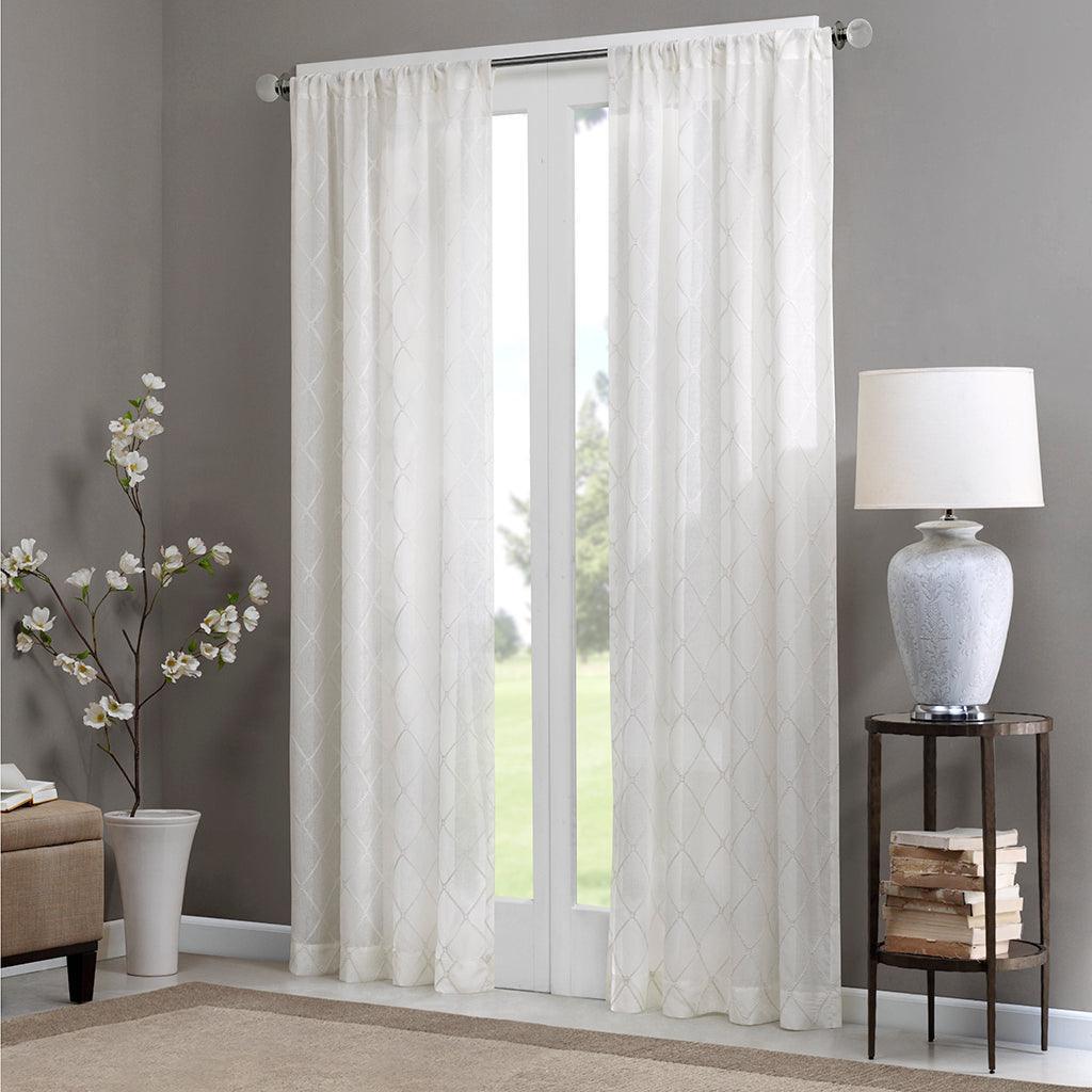 Irina 95" Diamond Sheer Window Curtain White Olliix.com