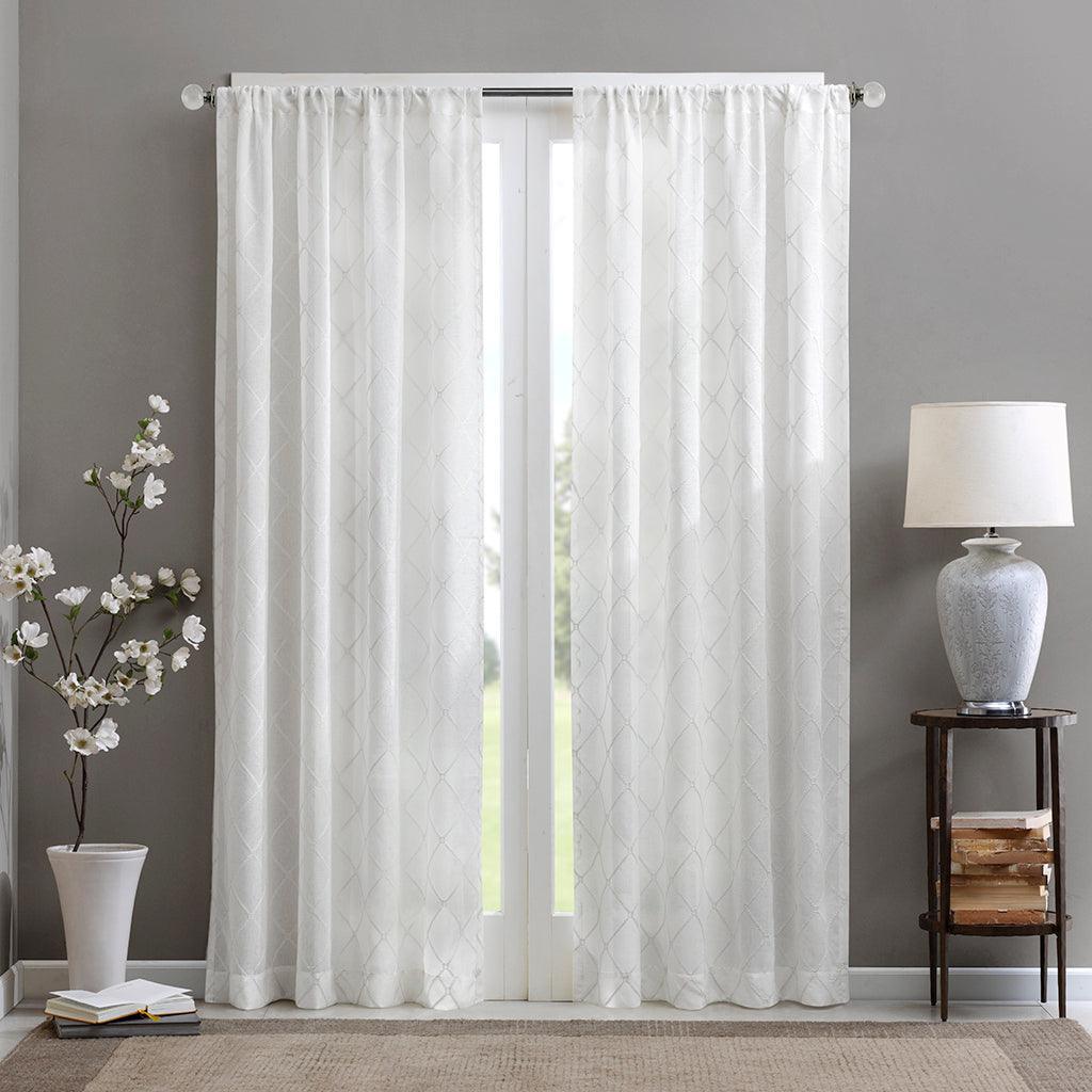 Irina 95" Diamond Sheer Window Curtain White Olliix.com