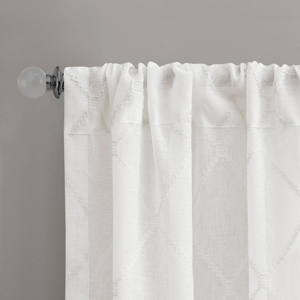 Irina 95" Diamond Sheer Window Curtain White Olliix.com