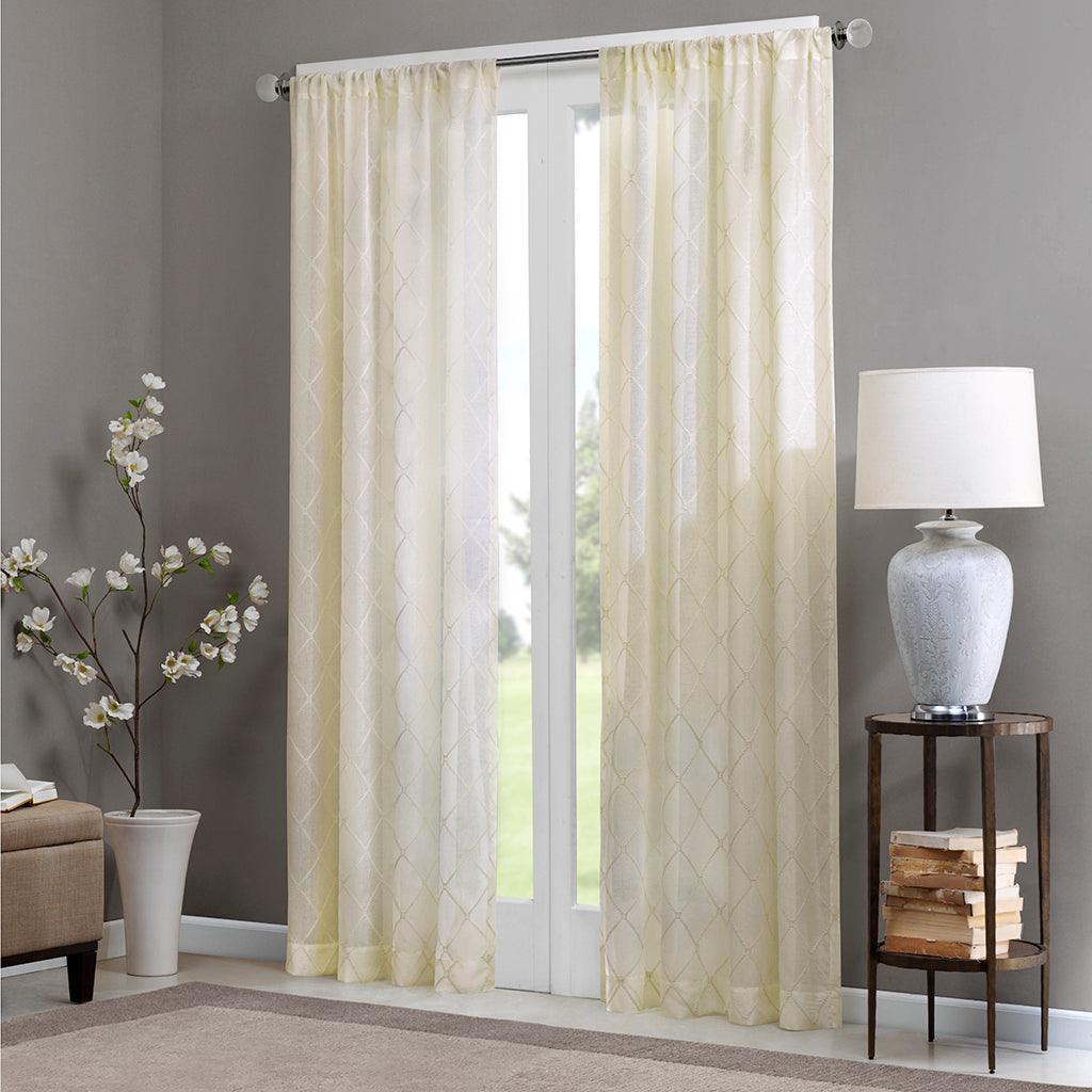 Irina 95 H Diamond Sheer Window Curtain Ivory Olliix.com