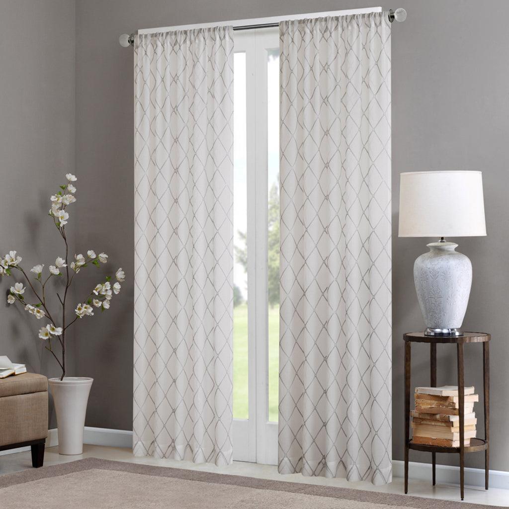 Irina Diamond Sheer Window Curtain White & Gray Olliix.com