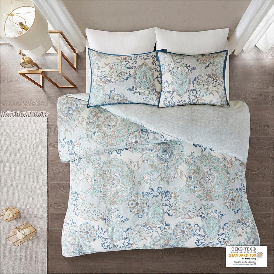 Isla Global Inspired 3 Piece Cotton Printed Reversible Duvet Cover Set Full/Queen Blue Olliix.com