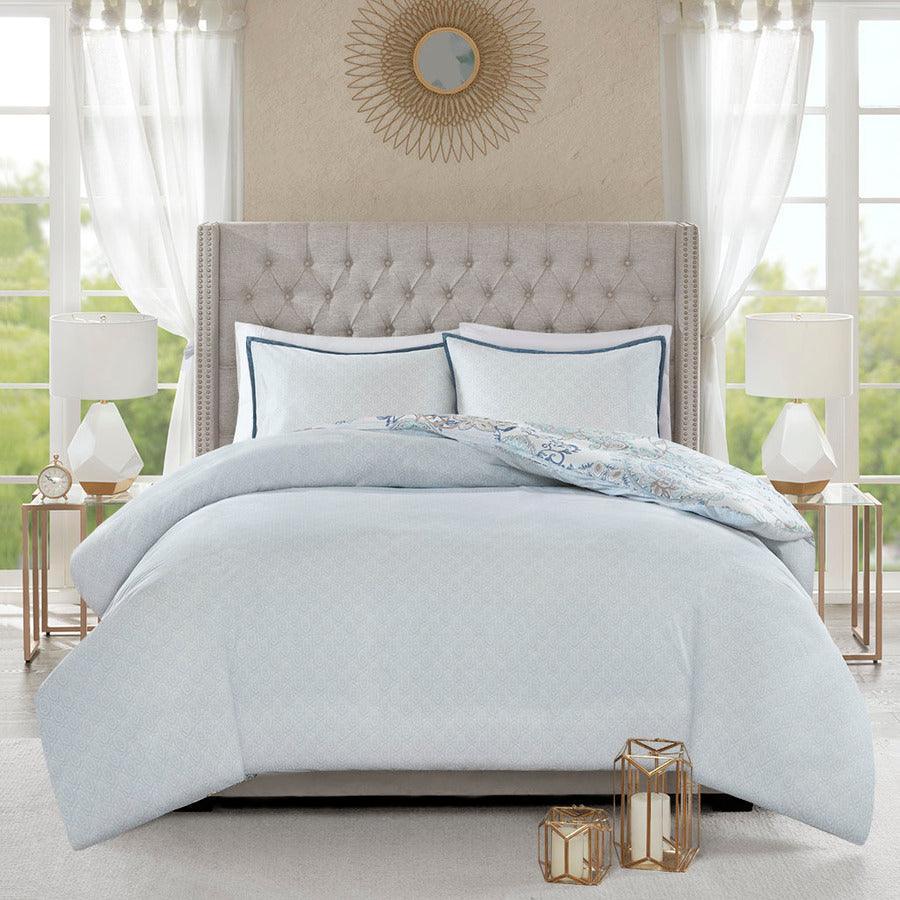 Isla Global Inspired 3 Piece Cotton Printed Reversible Duvet Cover Set Full/Queen Blue Olliix.com