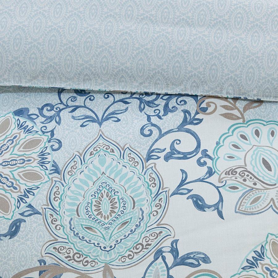 Isla Global Inspired 3 Piece Cotton Printed Reversible Duvet Cover Set Full/Queen Blue Olliix.com