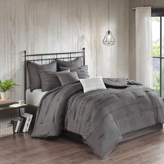 Jenda Queen 8 Piece Comforter Set Gray Olliix.com