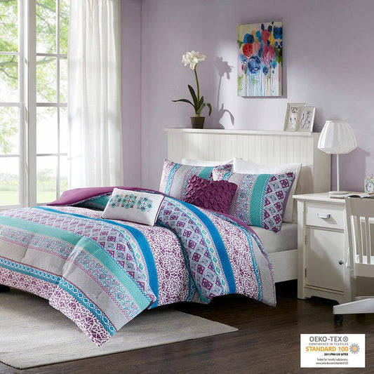 Joni Comforter Set Purple Full/Queen Olliix.com