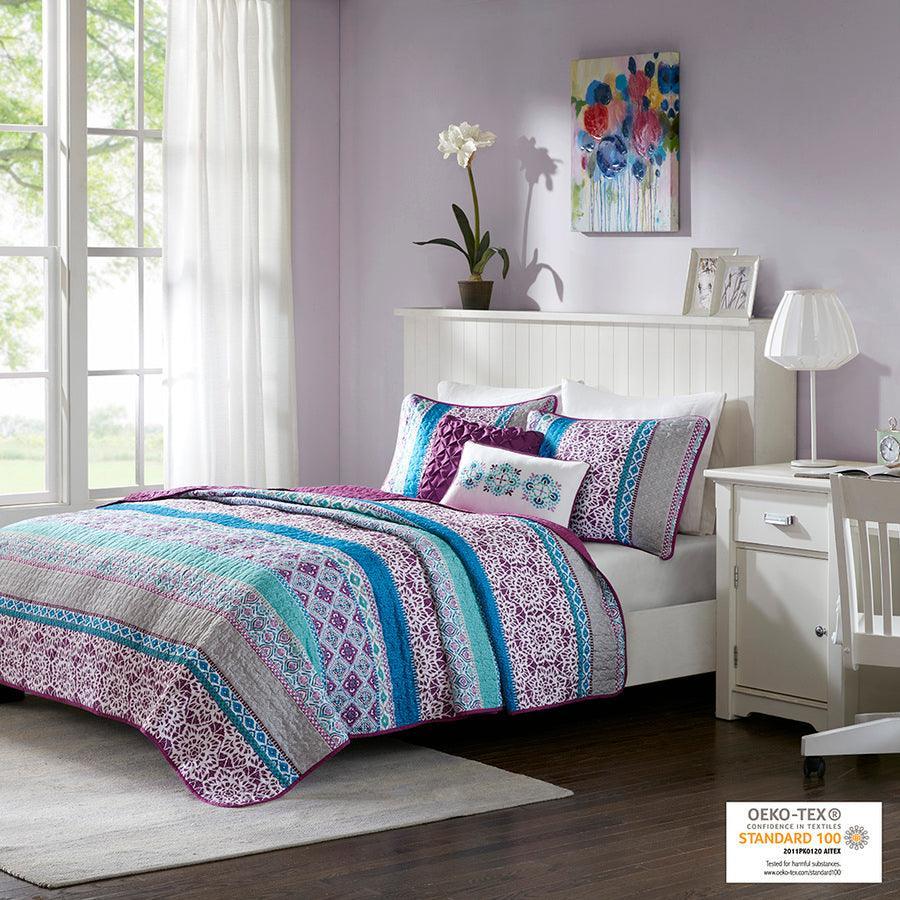 Joni Twin/Twin XL Boho Reversible Coverlet Set Purple Olliix.com