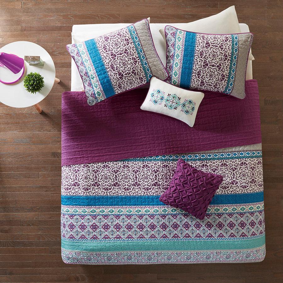 Joni Twin/Twin XL Boho Reversible Coverlet Set Purple Olliix.com