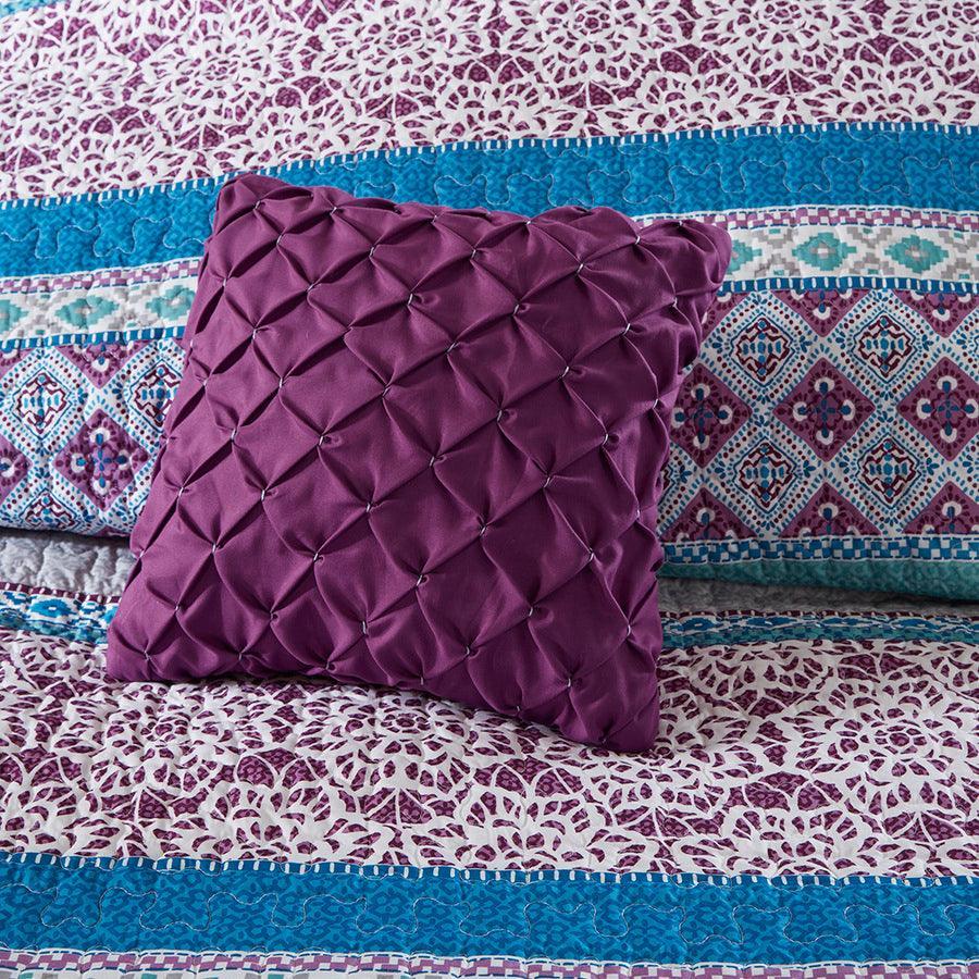 Joni Twin/Twin XL Boho Reversible Coverlet Set Purple Olliix.com