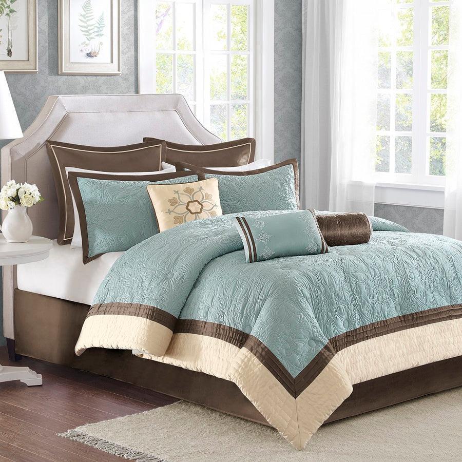 Juliana King 9 Piece Charmeuse Comforter Set Blue Olliix.com