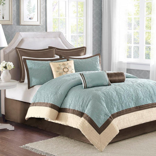 Juliana King 9 Piece Charmeuse Comforter Set Blue Olliix.com