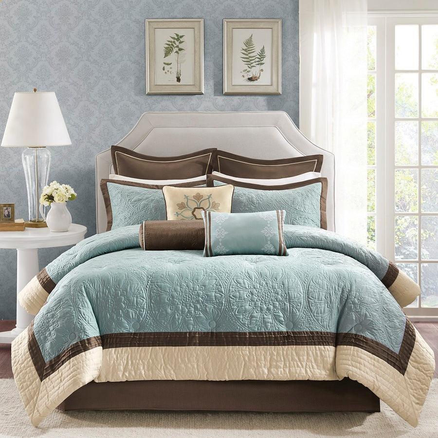 Juliana King 9 Piece Charmeuse Comforter Set Blue Olliix.com