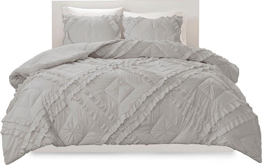 Kacie Twin/Twin XL Solid Coverlet Set With Tufted Diamond Ruffles Gray Olliix.com