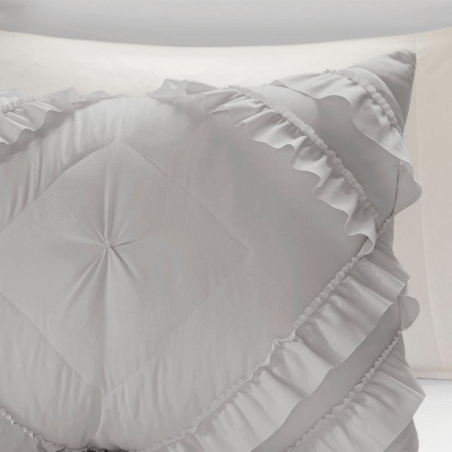 Kacie Twin/Twin XL Solid Coverlet Set With Tufted Diamond Ruffles Gray Olliix.com