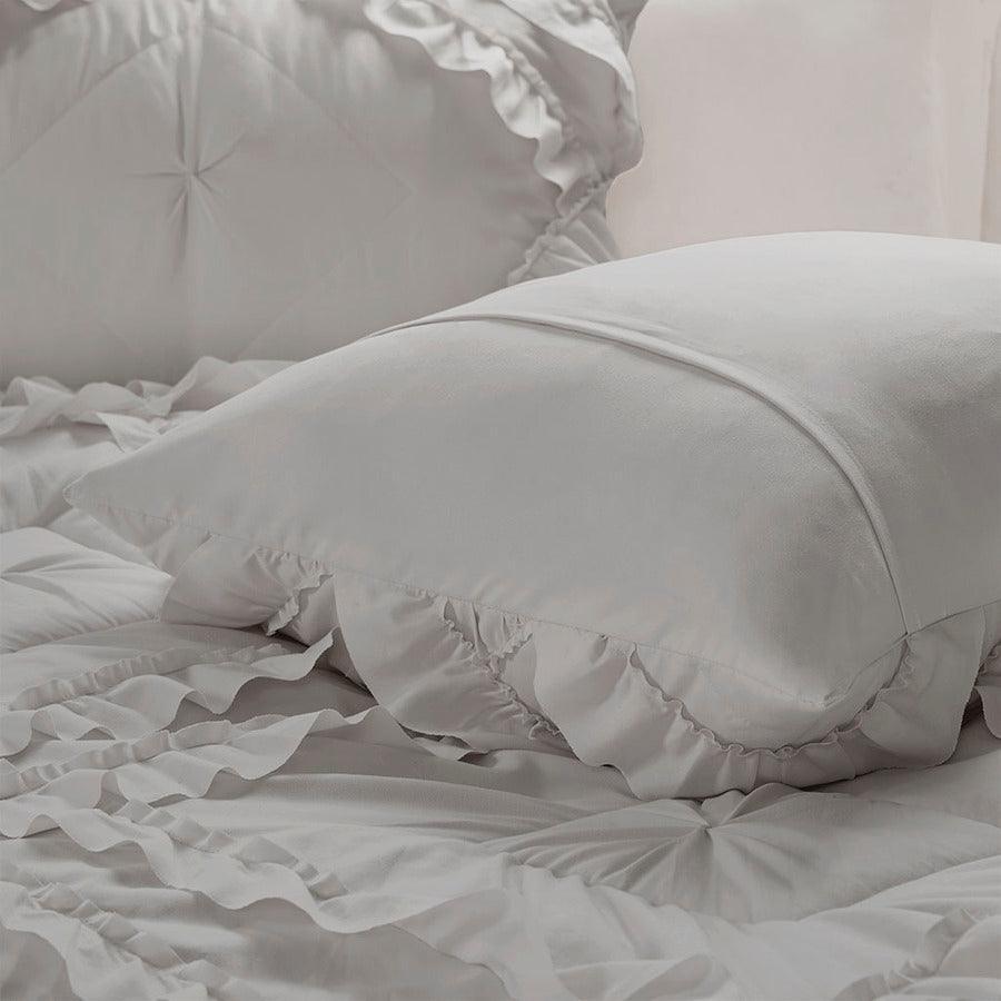 Kacie Twin/Twin XL Solid Coverlet Set With Tufted Diamond Ruffles Gray Olliix.com