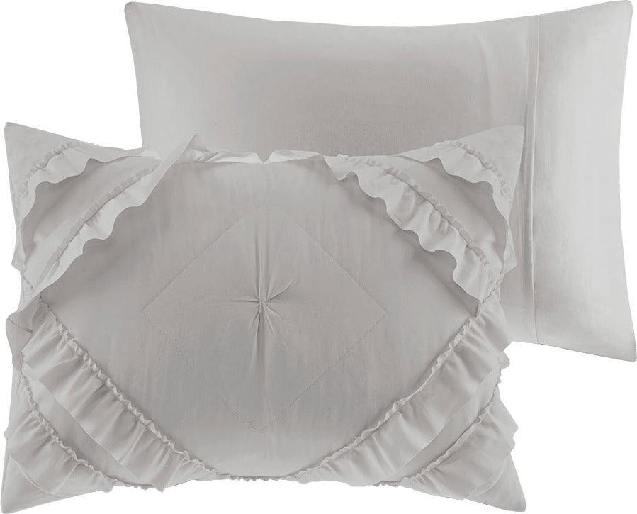 Kacie Twin/Twin XL Solid Coverlet Set With Tufted Diamond Ruffles Gray Olliix.com