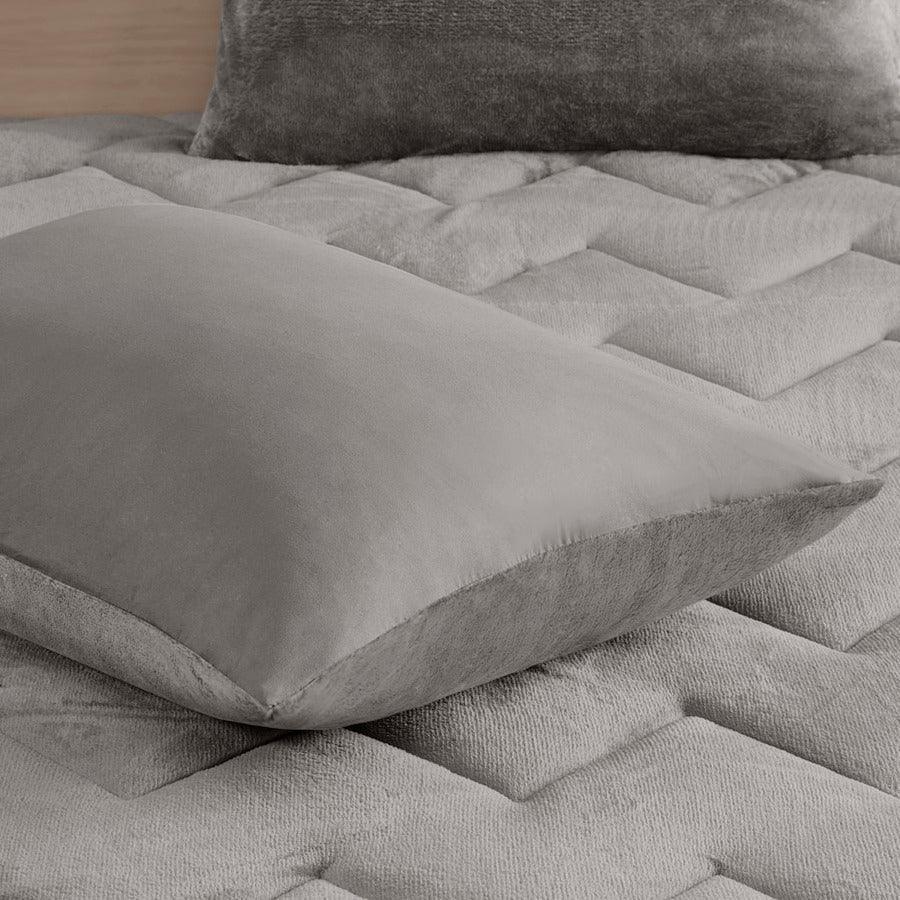 Kai Full/Queen Casual Quilted Reversible Microfiber to Plush Comforter Set Gray Olliix.com