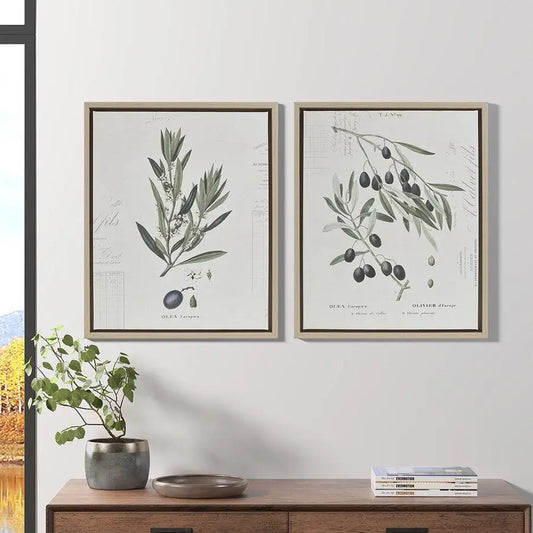 Kalamata Branches Neutral Framed Canvas Printed Graphic 17.8x21.8" 2 Piece Set Neutral Olliix.com