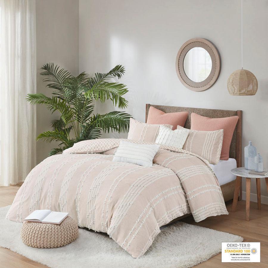 Kara Cotton 36 " W Jacquard Comforter Set Blush King/Cal King Olliix.com