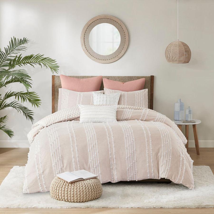 Kara Cotton 36 " W Jacquard Comforter Set Blush King/Cal King Olliix.com