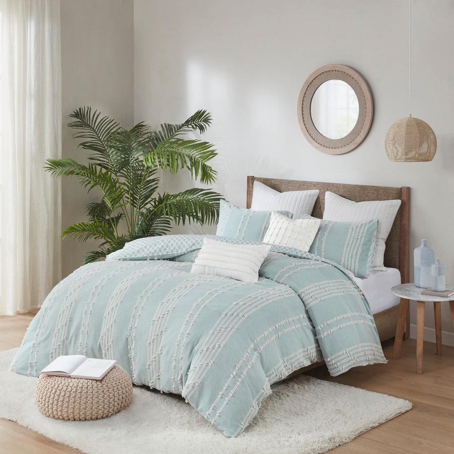 Kara Cotton Jacquard Comforter Set Aqua King/Cal King Olliix.com