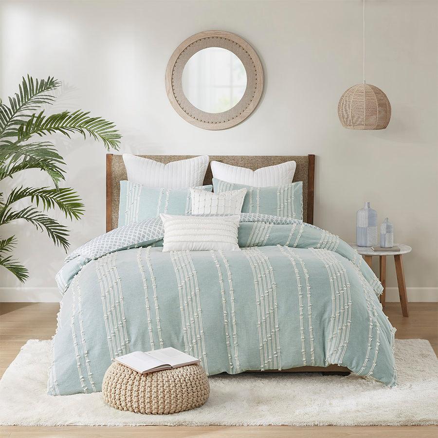 Kara Cotton Jacquard Comforter Set Aqua King/Cal King Olliix.com