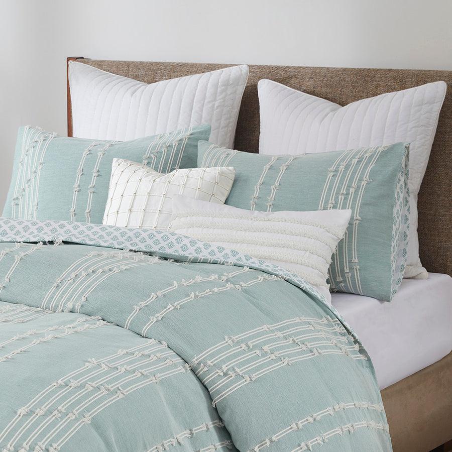 Kara Cotton Jacquard Comforter Set Aqua King/Cal King Olliix.com