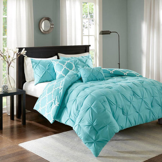 Kasey 5 Piece Reversible Comforter Set Aqua Full/Queen Olliix.com