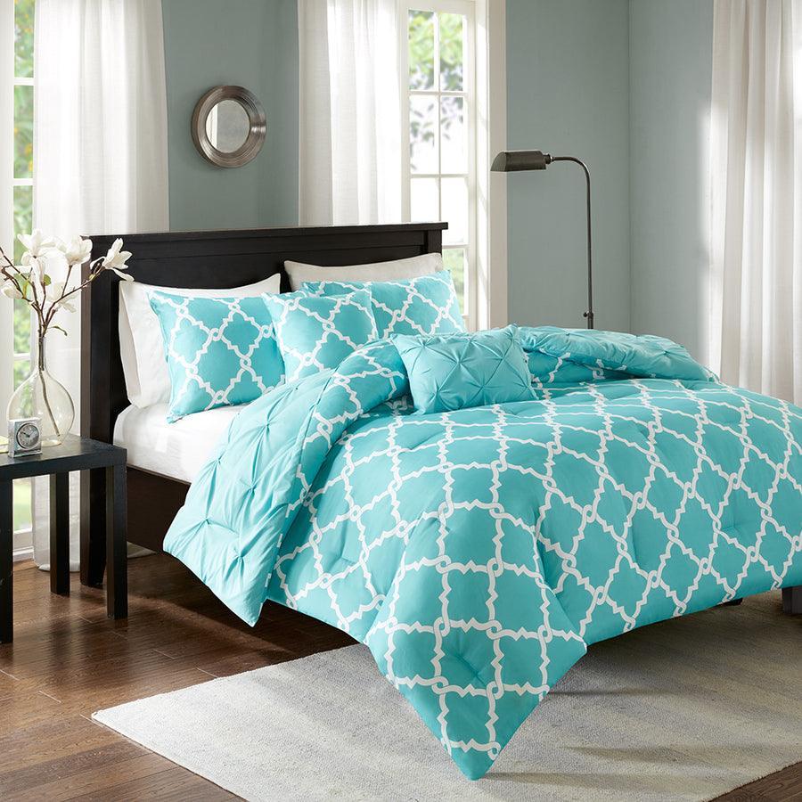 Kasey 5 Piece Reversible Comforter Set Aqua Full/Queen Olliix.com