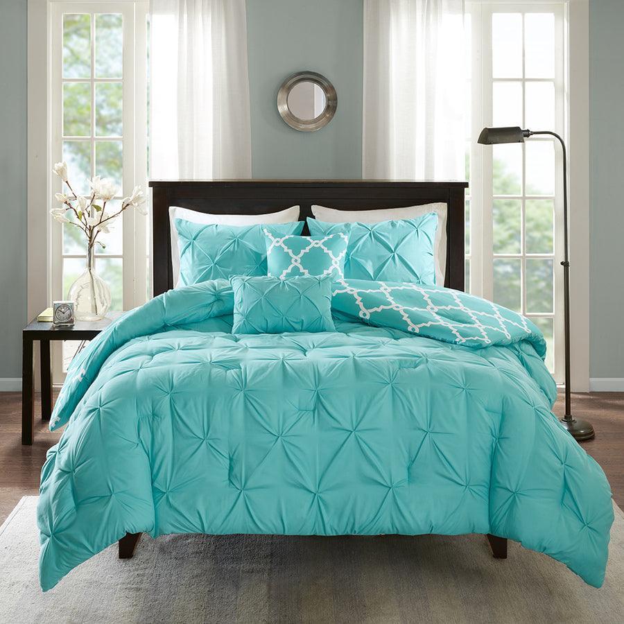 Kasey 5 Piece Reversible Comforter Set Aqua Full/Queen Olliix.com