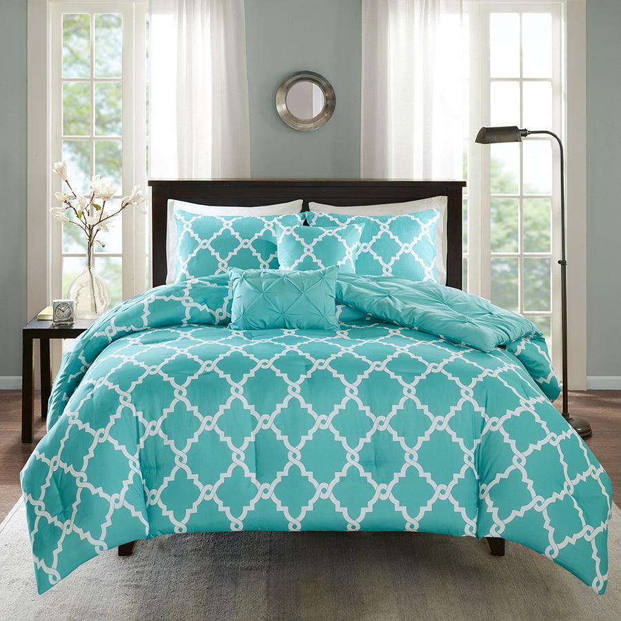 Kasey 5 Piece Reversible Comforter Set Aqua Full/Queen Olliix.com