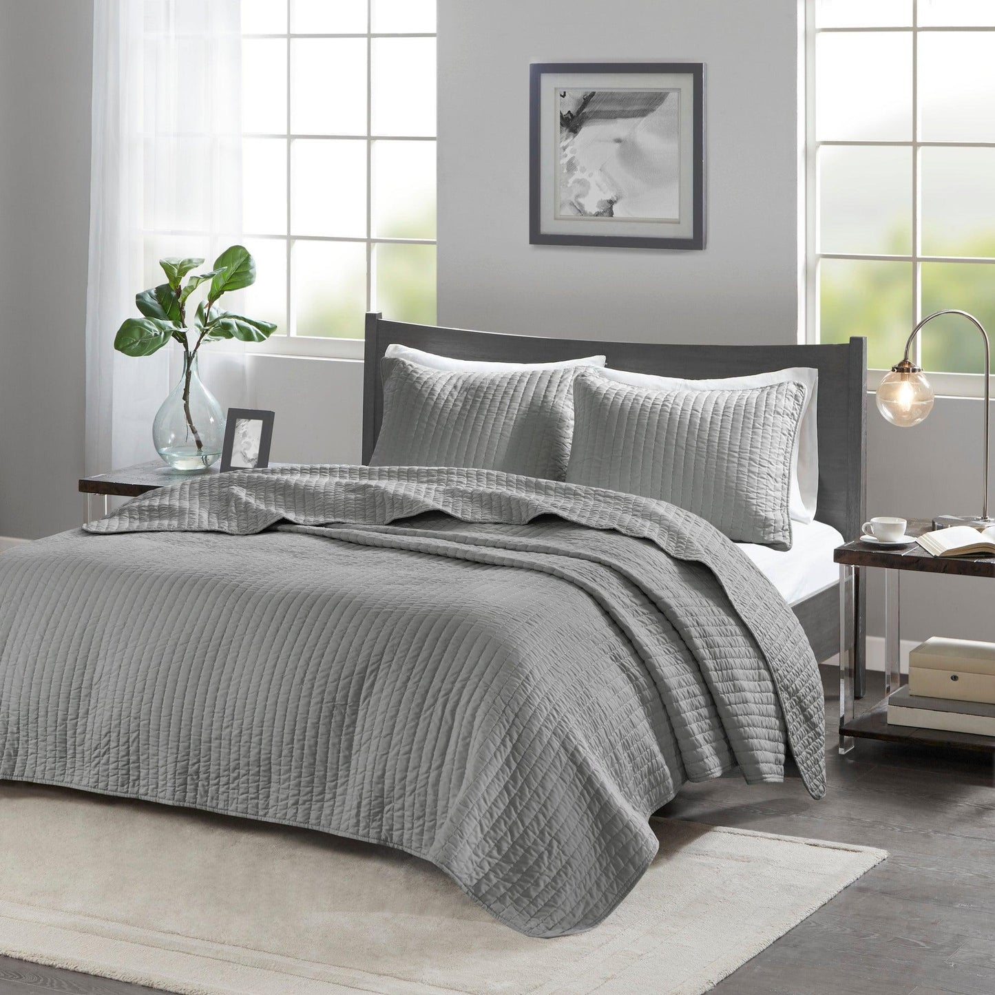 Keaton Full/Queen Reversible Coverlet Set Gray Olliix.com