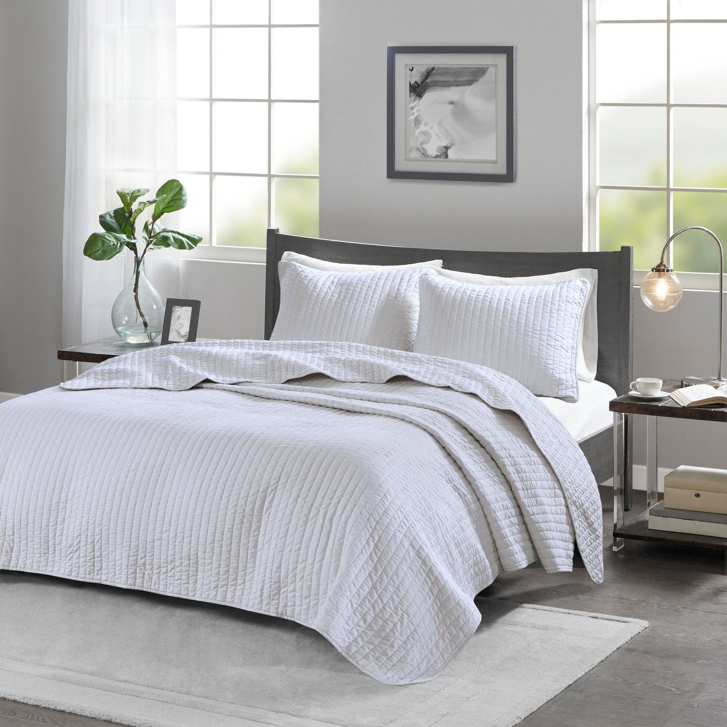 Keaton Full/Queen Reversible Coverlet Set White Olliix.com