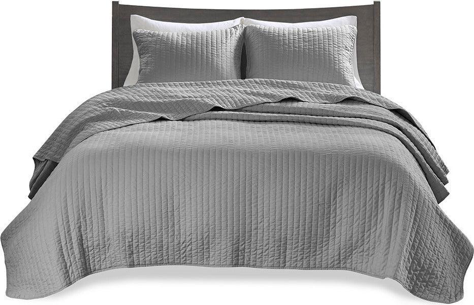 Keaton King Reversible Coverlet Set Gray Olliix.com