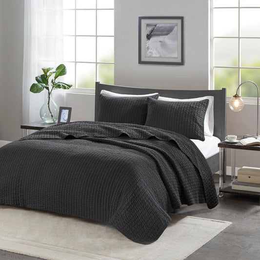 Keaton King/California King Reversible Coverlet Set Black Olliix.com