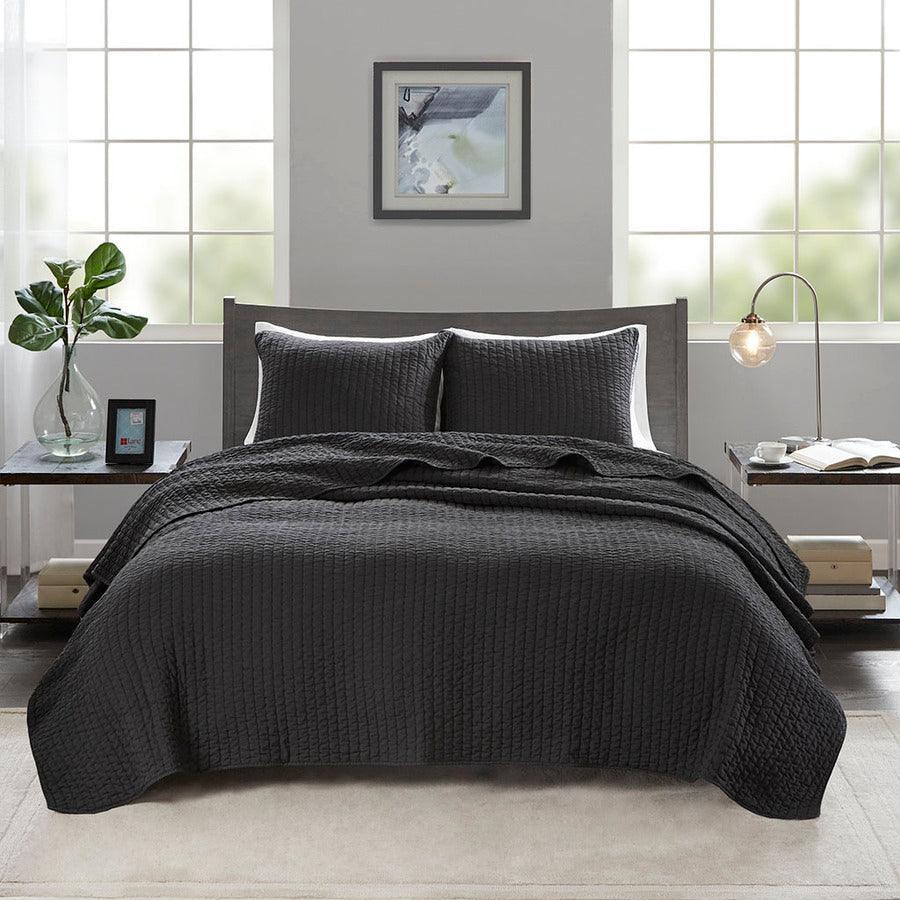 Keaton King/California King Reversible Coverlet Set Black Olliix.com