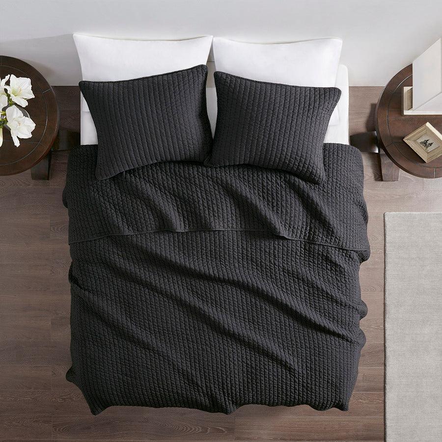 Keaton King/California King Reversible Coverlet Set Black Olliix.com